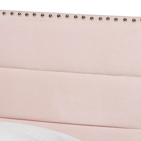 Baxton Studio Tamira Modern and Contemporary Glam Light Pink Velvet Fabric Twin Size Panel Bed - 183-11271-ZORO
