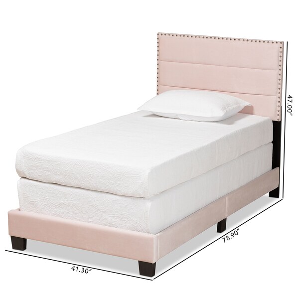 Baxton Studio Tamira Modern and Contemporary Glam Light Pink Velvet Fabric Twin Size Panel Bed - 183-11271-ZORO