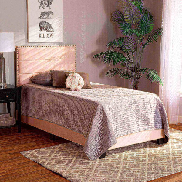 Baxton Studio Tamira Modern and Contemporary Glam Light Pink Velvet Fabric Twin Size Panel Bed - 183-11271-ZORO