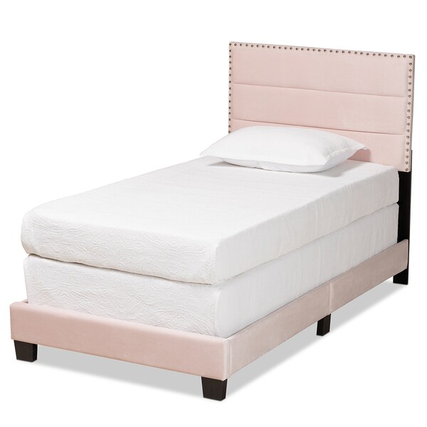 Baxton Studio Tamira Modern and Contemporary Glam Light Pink Velvet Fabric Twin Size Panel Bed - 183-11271-ZORO