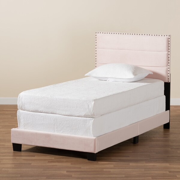 Baxton Studio Tamira Modern and Contemporary Glam Light Pink Velvet Fabric Twin Size Panel Bed - 183-11271-ZORO