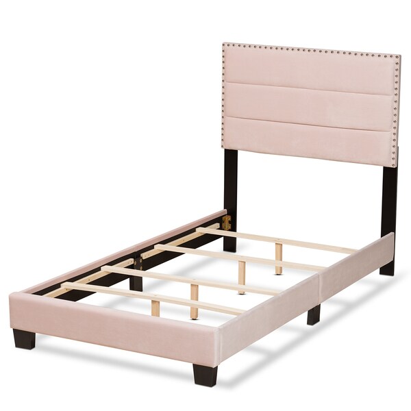 Baxton Studio Tamira Modern and Contemporary Glam Light Pink Velvet Fabric Twin Size Panel Bed - 183-11271-ZORO
