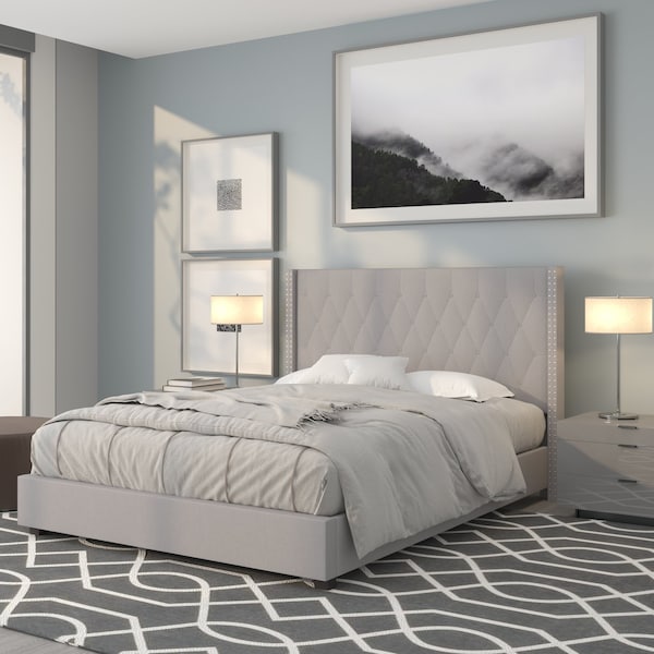 Flash Furniture Platform Bed, Riverdale, Queen, Light Gray - HG-43-GG