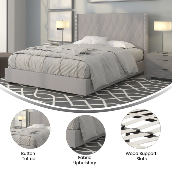 Flash Furniture Platform Bed, Riverdale, Queen, Light Gray - HG-43-GG