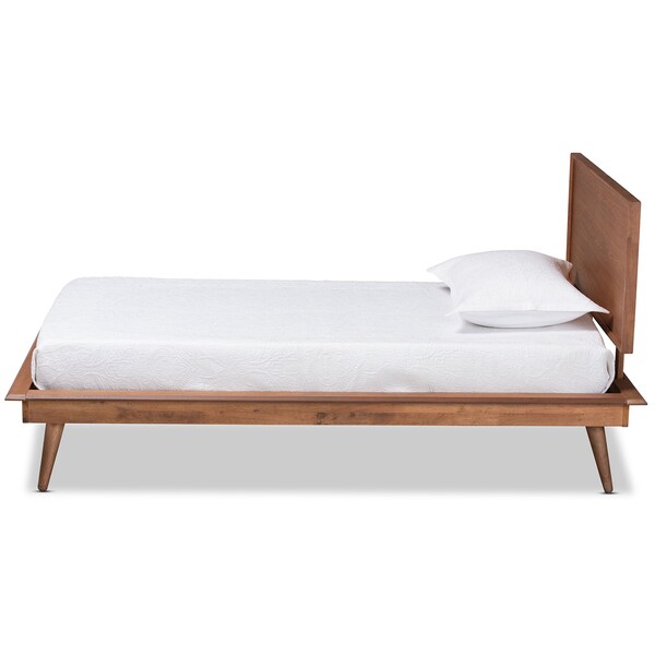 Baxton Studio Karine Mid-Century Modern Walnut Brown Finished Wood Twin Size Platform Bed - 183-11178-11179-ZORO