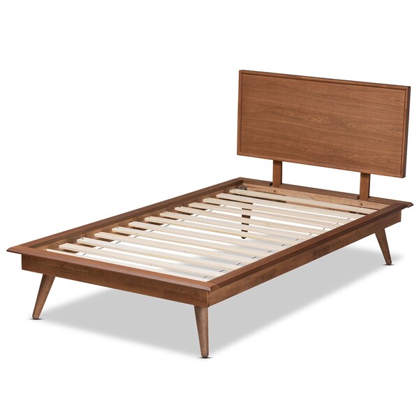 Baxton Studio Karine Mid-Century Modern Walnut Brown Finished Wood Twin Size Platform Bed - 183-11178-11179-ZORO