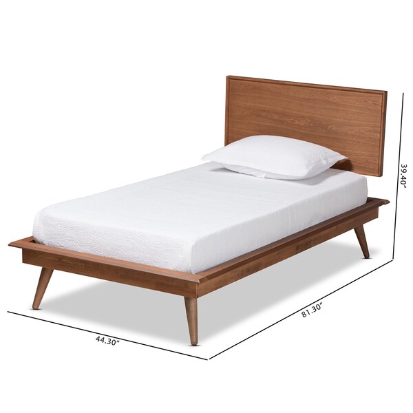Baxton Studio Karine Mid-Century Modern Walnut Brown Finished Wood Twin Size Platform Bed - 183-11178-11179-ZORO