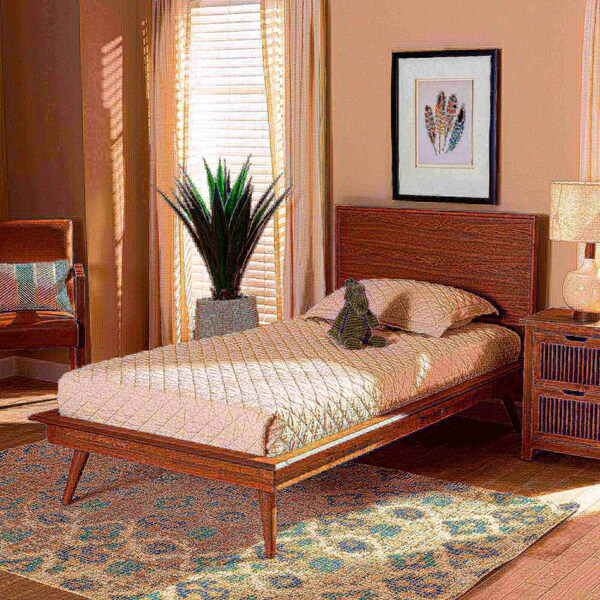Baxton Studio Karine Mid-Century Modern Walnut Brown Finished Wood Twin Size Platform Bed - 183-11178-11179-ZORO