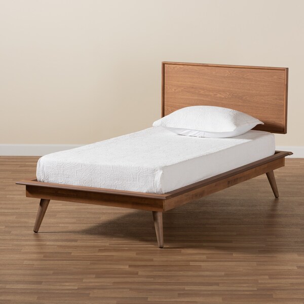 Baxton Studio Karine Mid-Century Modern Walnut Brown Finished Wood Twin Size Platform Bed - 183-11178-11179-ZORO