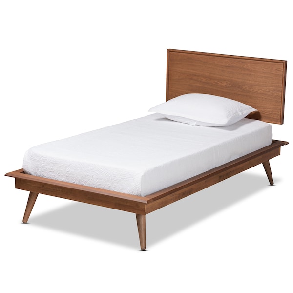 Baxton Studio Karine Mid-Century Modern Walnut Brown Finished Wood Twin Size Platform Bed - 183-11178-11179-ZORO