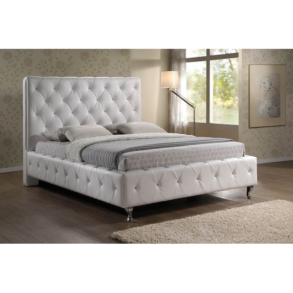 Baxton Studio Stella Crystal Tufted White Bed With Upholstered Headboard - King Size - 86-4287