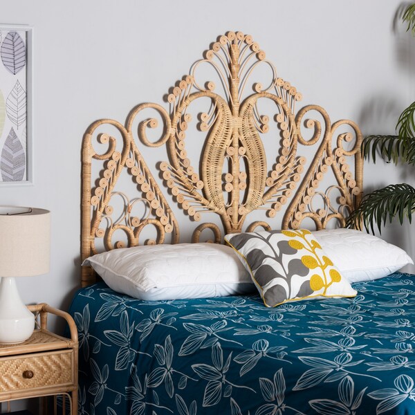 Baxton Studio Caelinus Modern Bohemian Natural Brown Rattan Queen Size Standalone Headboard - 226-13108-ZORO