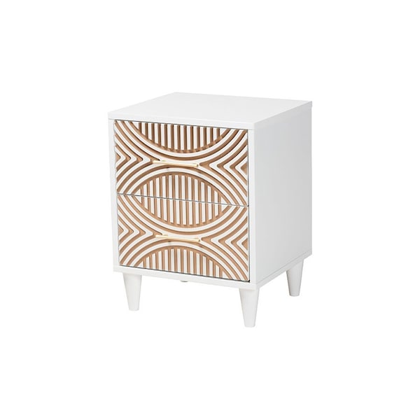 Baxton Studio Louetta Coastal White Caved Contrasting Queen Size 4-Piece Bedroom Set - 246-13621-13628-13628-13625-ZORO