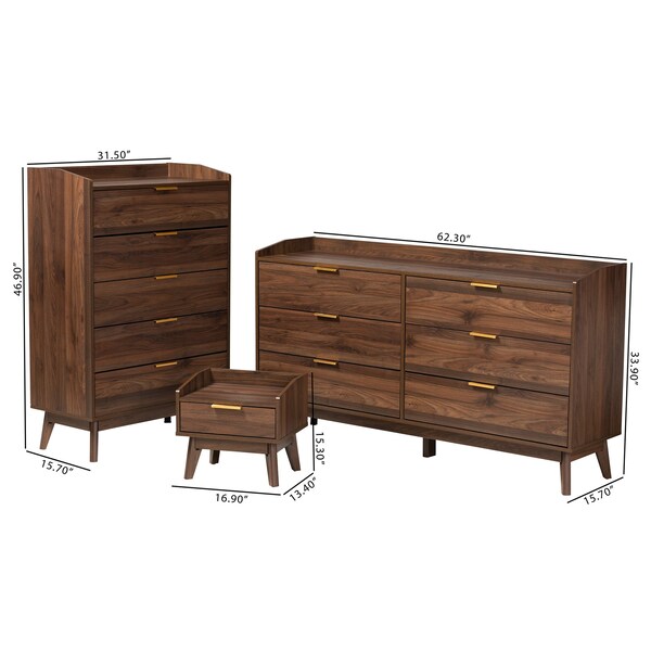Baxton Studio Lena MidCentury Modern Walnut Brown Finished Wood 3Piece Storage Set - 219-9537-9535-9534-ZORO
