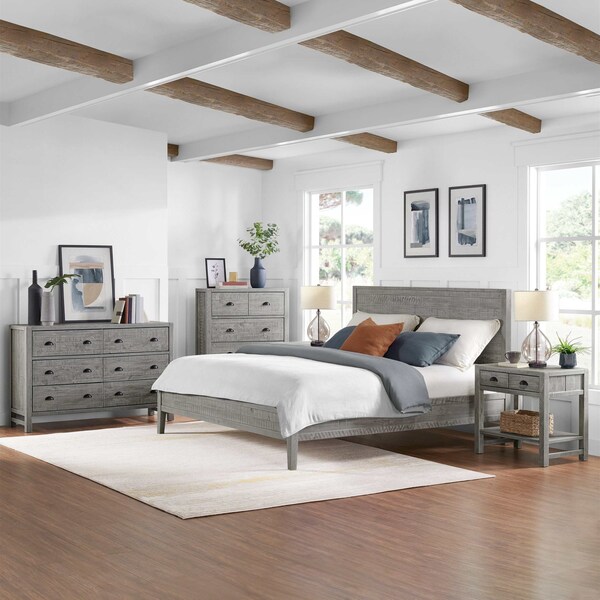 Alaterre Furniture Arden 5-Pc Bdrm Set w/King Bed, Two 2-Drwr Nightstands w/open shelf, 5-Drwr Chest, 6-Drwr Drssr, Gry - ANAN022344032