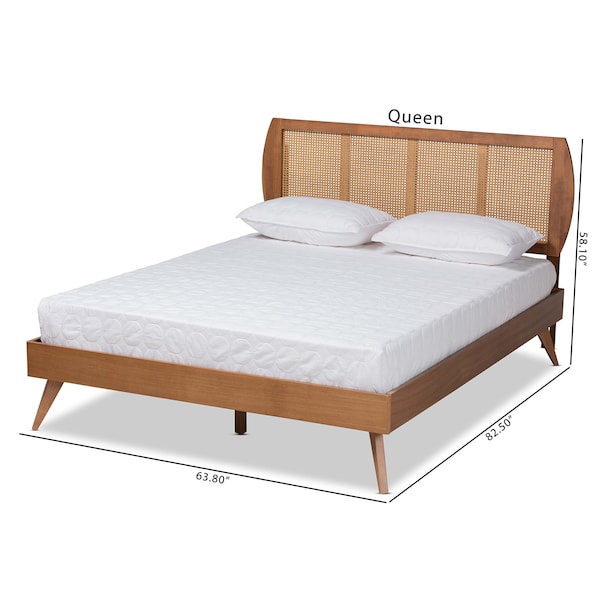 Baxton Studio Asami Mid-Century Modern Walnut Brown Finished Wood and Synthetic Rattan Full Size Platform Bed - 183-11116-9407-ZORO