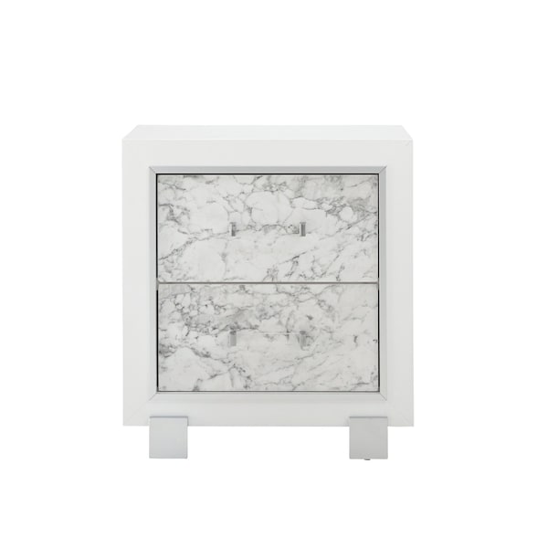 Global Furniture Usa Transitional Glam Marble, Metallic Santorini White Full Bed Group - 2884