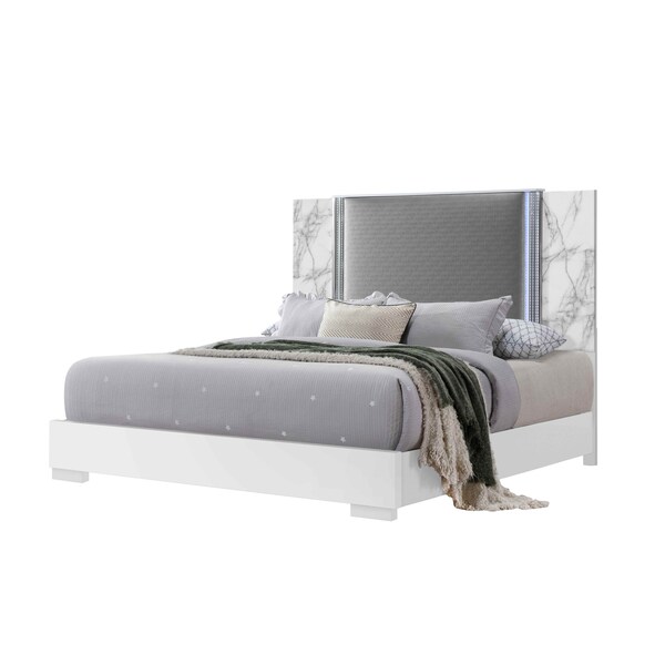 Global Furniture Usa Modern  Marble Ylime White Marble King Bed With Led - 3852