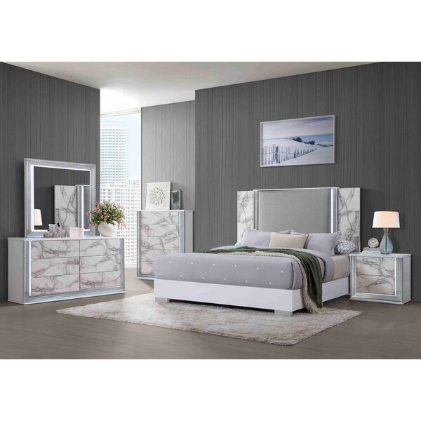 Global Furniture Usa Modern  Marble Ylime White Marble King Bed With Led - 3852