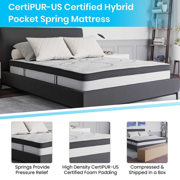 Flash Furniture 10" Queen Mattress, 14" Bed frame & 2" Topper Set - XU-BD10-10PSM2M35-Q-GG