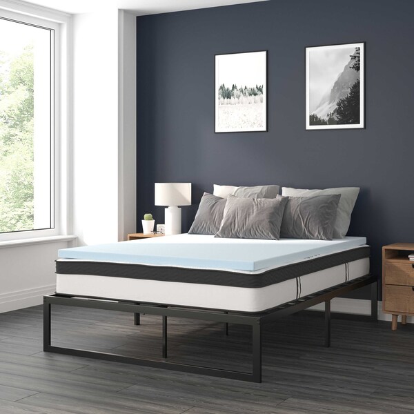 Flash Furniture 10" Queen Mattress, 14" Bed frame & 2" Topper Set - XU-BD10-10PSM2M35-Q-GG