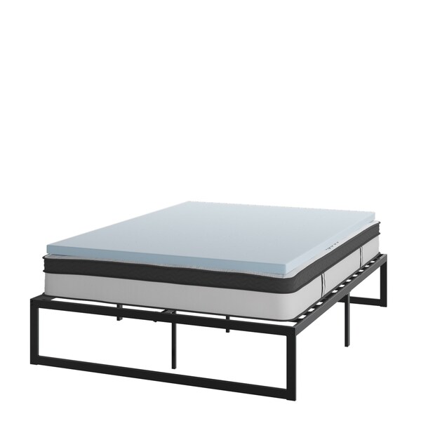 Flash Furniture 10" Queen Mattress, 14" Bed frame & 2" Topper Set - XU-BD10-10PSM2M35-Q-GG
