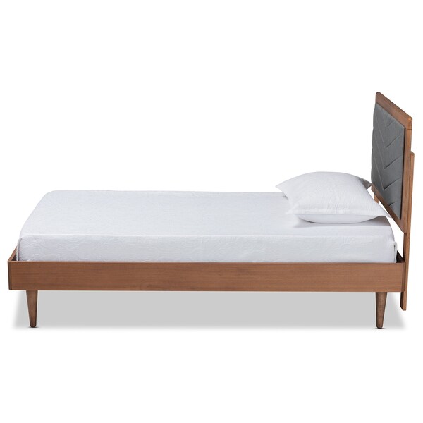 Baxton Studio Tasha Mid-Century Dark Grey Fabric Upholstered and Walnut brown Finished Wood Platform Bed-Twin - 192-11542-11158-ZORO