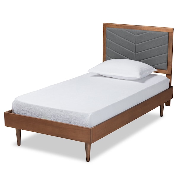 Baxton Studio Tasha Mid-Century Dark Grey Fabric Upholstered and Walnut brown Finished Wood Platform Bed-Twin - 192-11542-11158-ZORO