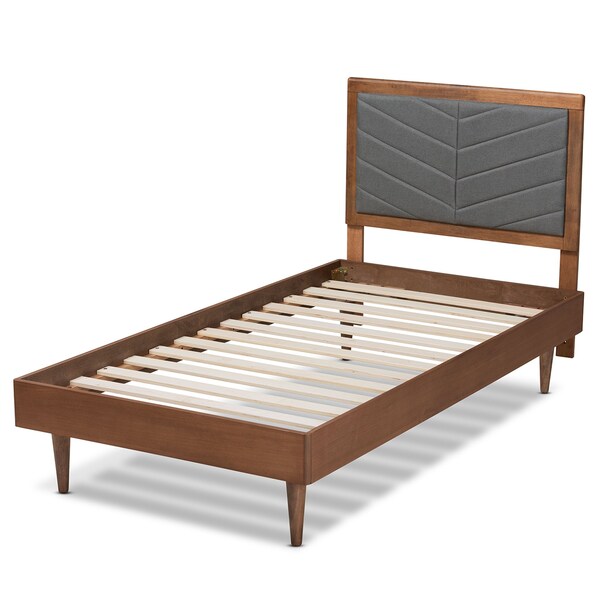 Baxton Studio Tasha Mid-Century Dark Grey Fabric Upholstered and Walnut brown Finished Wood Platform Bed-Twin - 192-11542-11158-ZORO