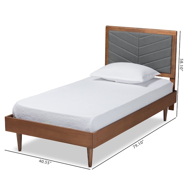 Baxton Studio Tasha Mid-Century Dark Grey Fabric Upholstered and Walnut brown Finished Wood Platform Bed-Twin - 192-11542-11158-ZORO