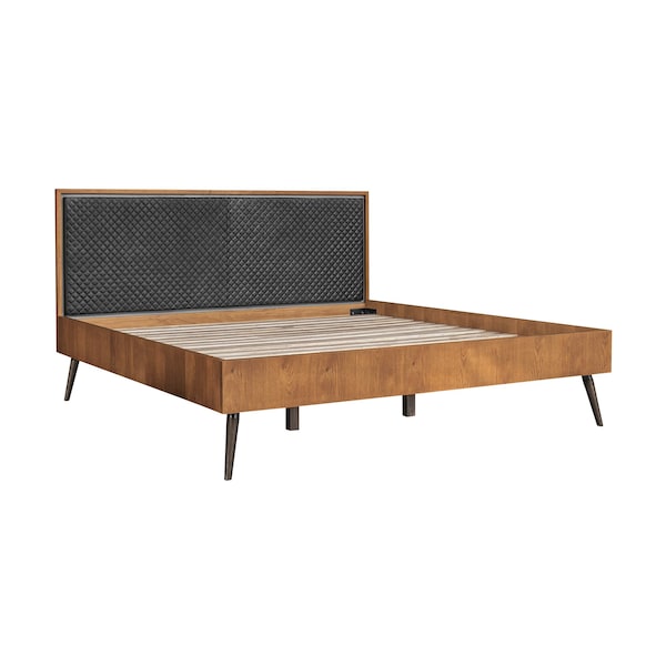 Armen Living Coco Rustic Oak Wood Upholstered Faux Leather King Platform Bed - LCCOBDBALKG