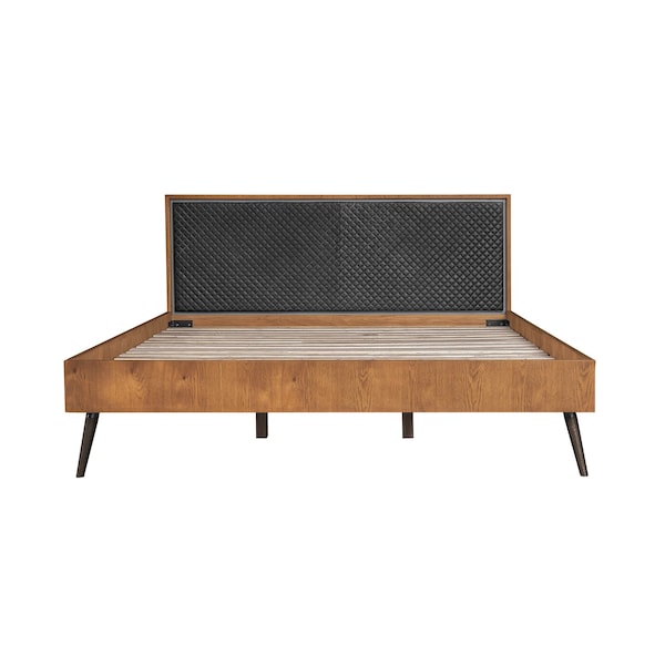 Armen Living Coco Rustic Oak Wood Upholstered Faux Leather King Platform Bed - LCCOBDBALKG