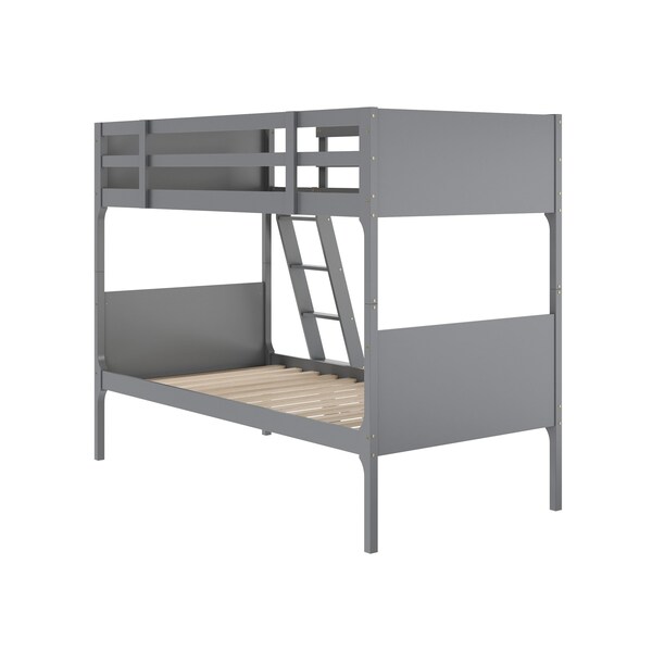 Flash Furniture Dallas Bunk Bed Twin Over Twin, Convertible Slatted Solid Wood Bunk Bed Frame w/Ladder, Gray - MG-0900-31-TTB-GY-GG