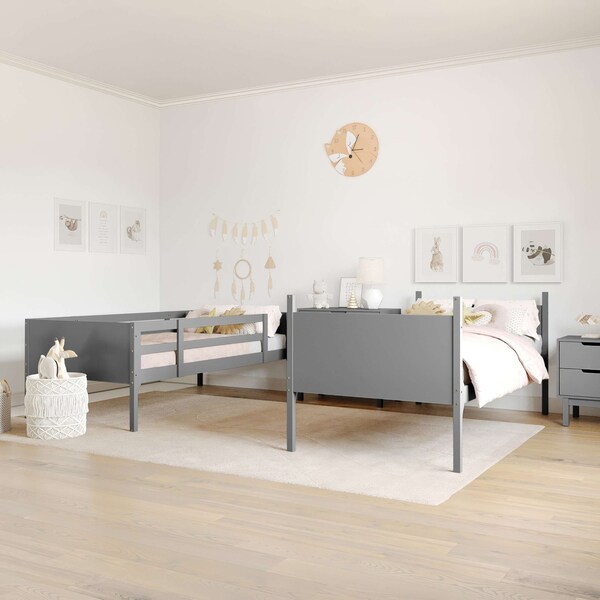 Flash Furniture Dallas Bunk Bed Twin Over Twin, Convertible Slatted Solid Wood Bunk Bed Frame w/Ladder, Gray - MG-0900-31-TTB-GY-GG