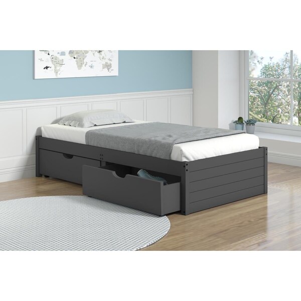 Convenience Concepts PD-400TDG-505DG Twin Size Footboard Panel Bed with Drawers, Dark Grey - HI2641004