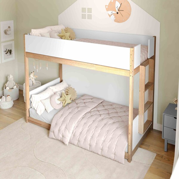 Flash Furniture Dallas Bunk Bed Twin Over Twin, Convertible Solid Wood Bunk Bed Frame w/Ladder, White/Natural - MG-0900-30-TTB-WHNAT-GG