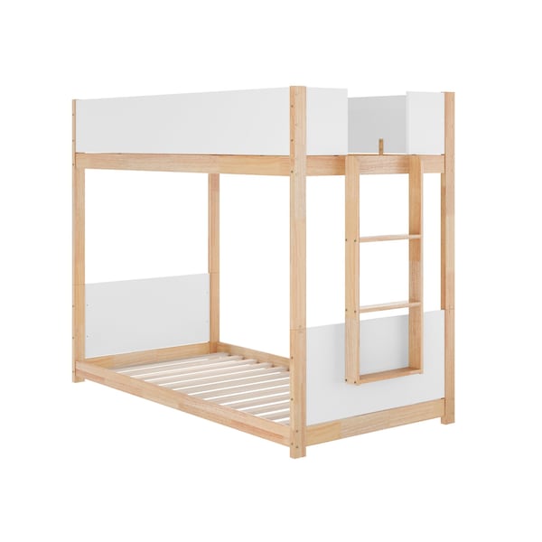 Flash Furniture Dallas Bunk Bed Twin Over Twin, Convertible Solid Wood Bunk Bed Frame w/Ladder, White/Natural - MG-0900-30-TTB-WHNAT-GG