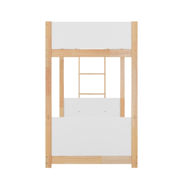 Flash Furniture Dallas Bunk Bed Twin Over Twin, Convertible Solid Wood Bunk Bed Frame w/Ladder, White/Natural - MG-0900-30-TTB-WHNAT-GG