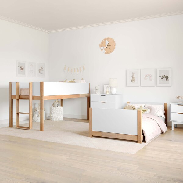 Flash Furniture Dallas Bunk Bed Twin Over Twin, Convertible Solid Wood Bunk Bed Frame w/Ladder, White/Natural - MG-0900-30-TTB-WHNAT-GG