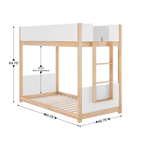 Flash Furniture Dallas Bunk Bed Twin Over Twin, Convertible Solid Wood Bunk Bed Frame w/Ladder, White/Natural - MG-0900-30-TTB-WHNAT-GG