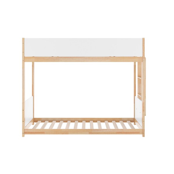 Flash Furniture Dallas Bunk Bed Twin Over Twin, Convertible Solid Wood Bunk Bed Frame w/Ladder, White/Natural - MG-0900-30-TTB-WHNAT-GG