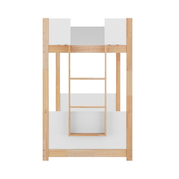 Flash Furniture Dallas Bunk Bed Twin Over Twin, Convertible Solid Wood Bunk Bed Frame w/Ladder, White/Natural - MG-0900-30-TTB-WHNAT-GG