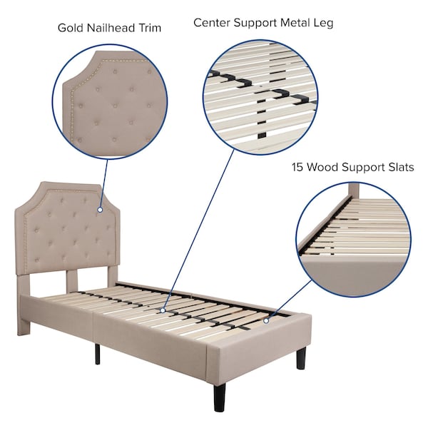 Flash Furniture Brighton Twin Platform Bed, Beige - SL-BK4-T-B-GG