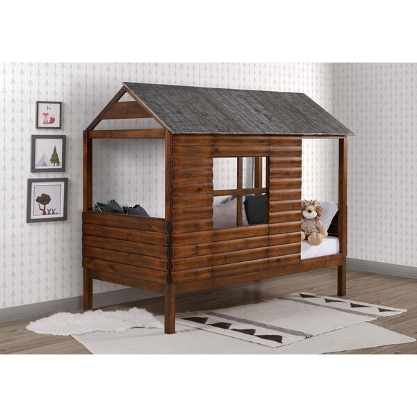 Convenience Concepts PD-2103TRWRS Twin Log Cabin Low Loft, Rustic Sand - HI2482482