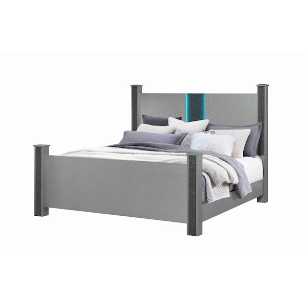 Global Furniture Usa Contemporary Logan Silver Queen Bed With Led And Speakers - 7399