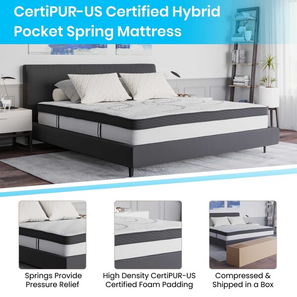 Flash Furniture 12" King Mattress, 14" Bed frame & 2" Topper Set - XU-BD10-12PSM3M35-K-GG