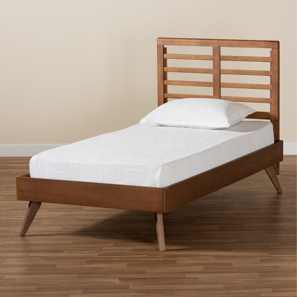 Baxton Studio Eris Mid-Century Modern Walnut Brown Finished Wood Twin Size Platform Bed - 188-11161-11159-ZORO