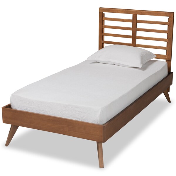 Baxton Studio Eris Mid-Century Modern Walnut Brown Finished Wood Twin Size Platform Bed - 188-11161-11159-ZORO