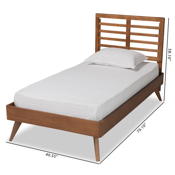 Baxton Studio Eris Mid-Century Modern Walnut Brown Finished Wood Twin Size Platform Bed - 188-11161-11159-ZORO