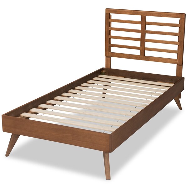 Baxton Studio Eris Mid-Century Modern Walnut Brown Finished Wood Twin Size Platform Bed - 188-11161-11159-ZORO